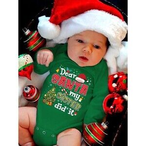 3-6 m Green Christmas Baby Onesie “Dear Santa My Sister Did It”